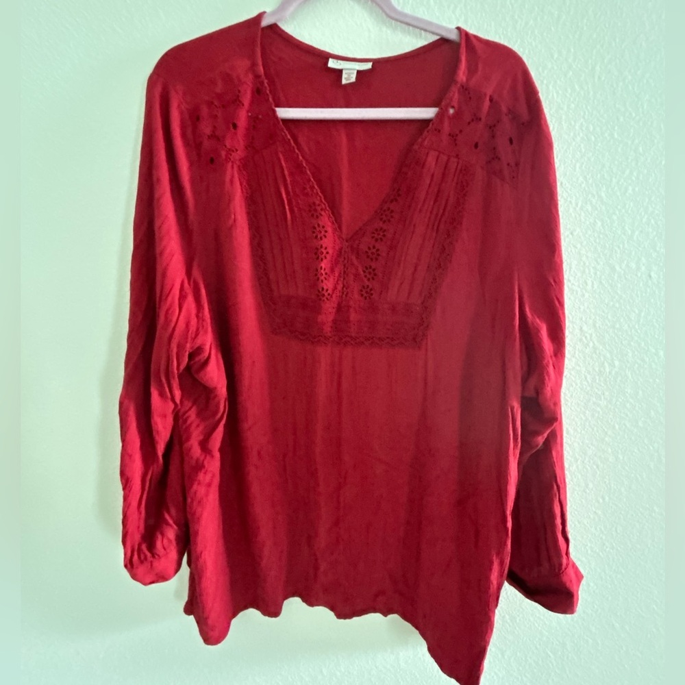 Women's Red V-Neck Top